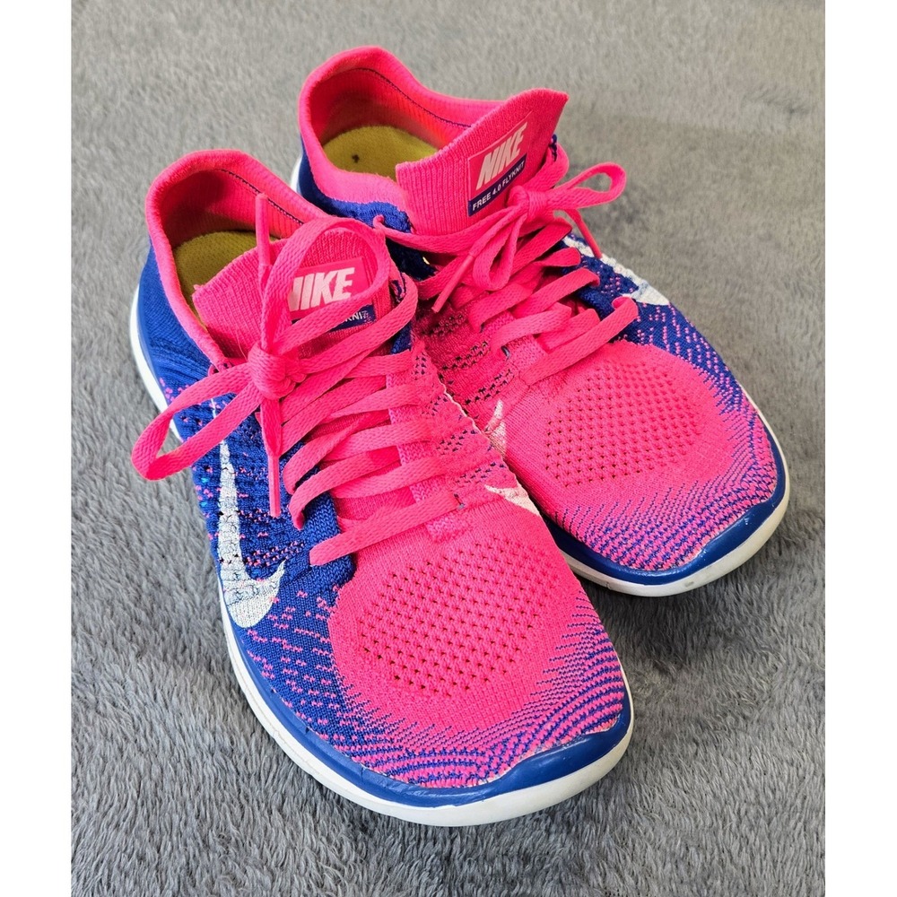 Nike Free 4.0 Flyknit Womens Running Shoes Pink Blue 631050-600 Size 6.5